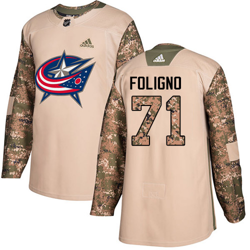 Adidas Blue Jackets #71 Nick Foligno Camo Authentic Veterans Day Stitched Youth NHL Jersey - Click Image to Close